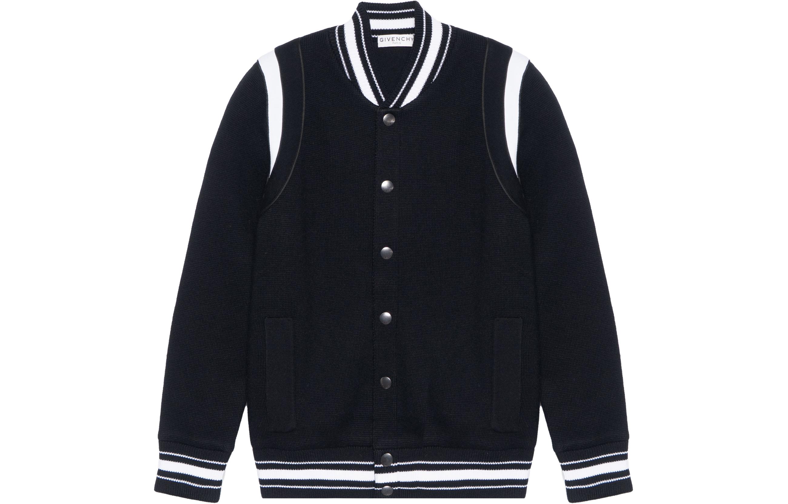 Givenchy  Black Striped Letter Embroidered Baseball Jacket. BM00D04Y1L-004