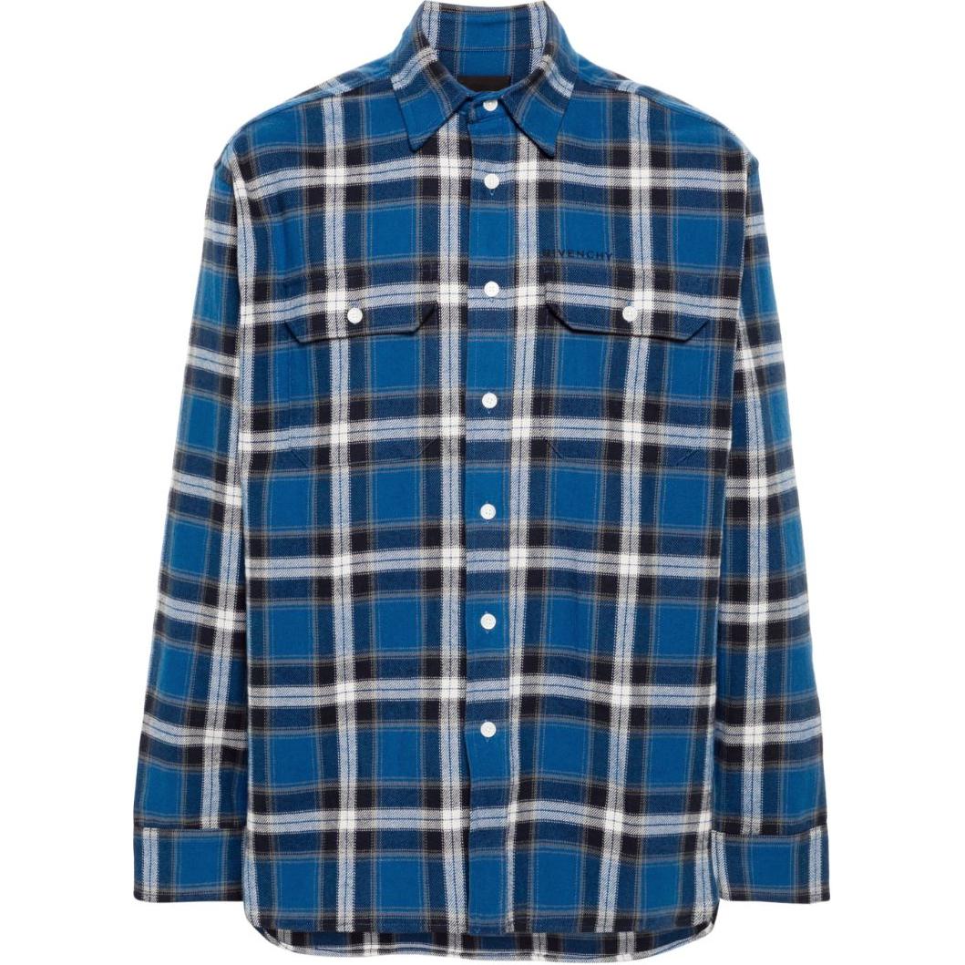 Givenchy  Blue Checkered Long-Sleeve Casual Shirt BM60Y414Z0-400