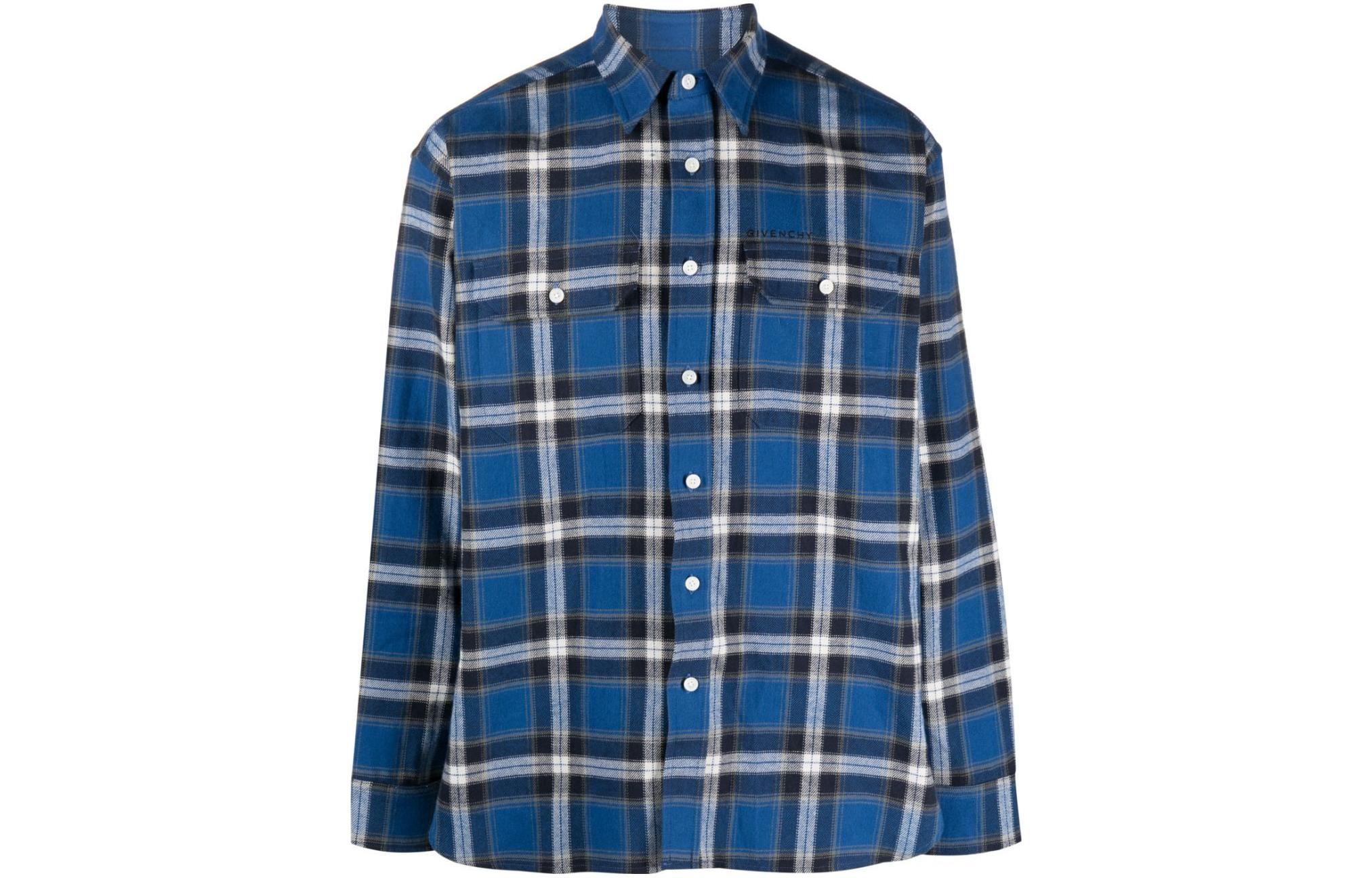 Order ジバンシィ ブルーチェック 長袖カジュアルシャツ BM60Y414Z0-400