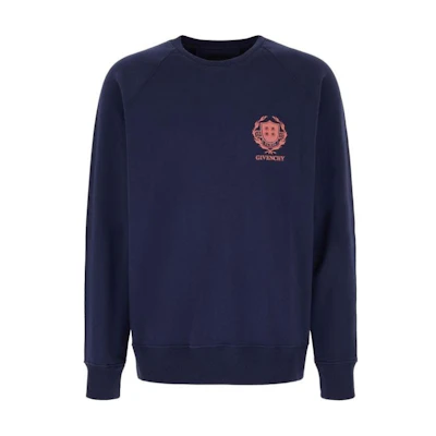 GIVENCHY Blue Crewneck Pullover Sweatshirt with Logo Print. BMJ0MC3YL0-420