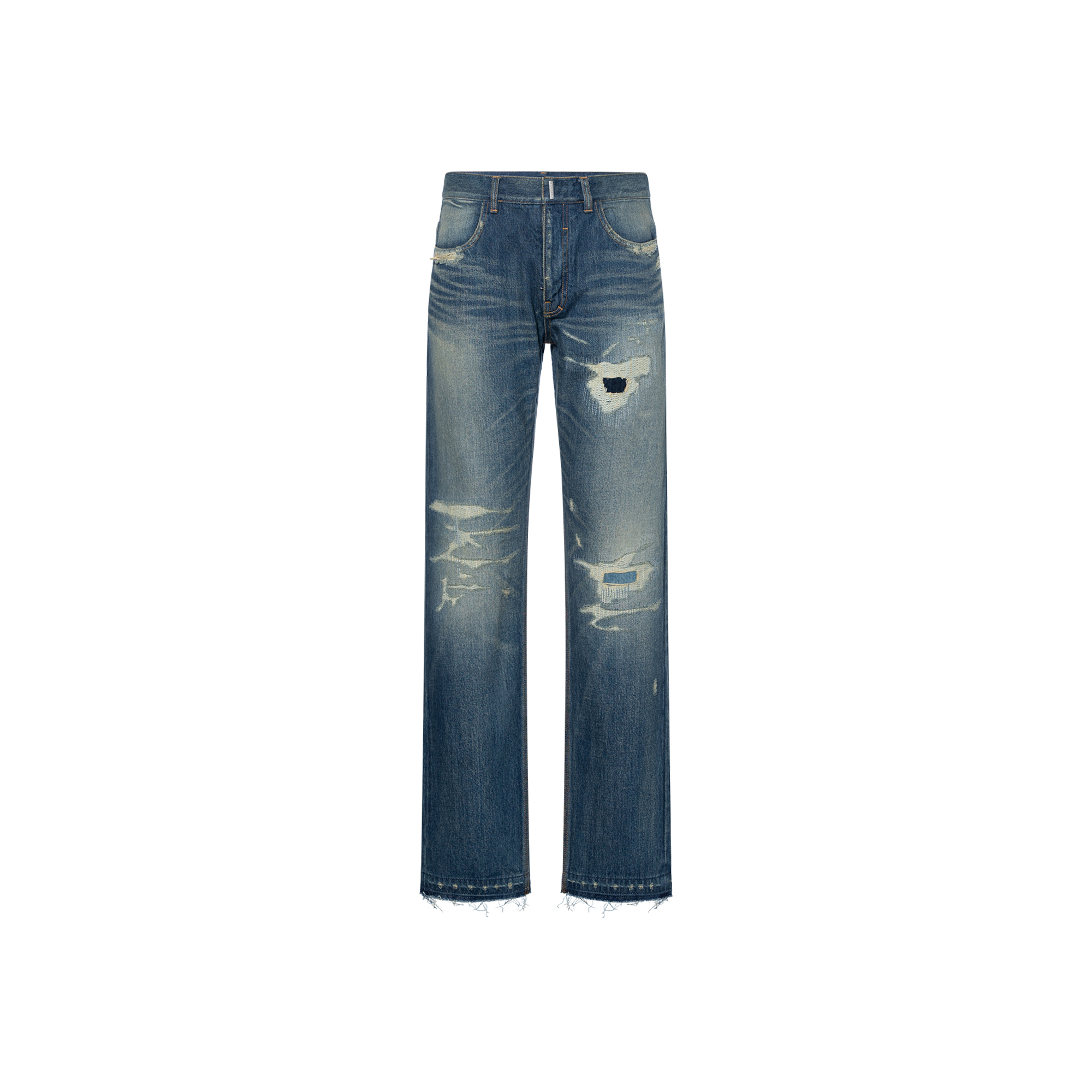Givenchy  Blue Distressed Zipper Straight-Leg Jeans BM50UY50VP-452