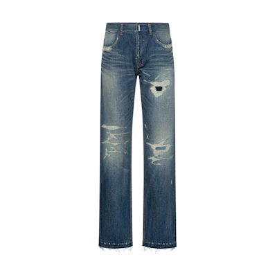 Givenchy Blue Distressed Zipper Straight-Leg Jeans BM50UY50VP-452