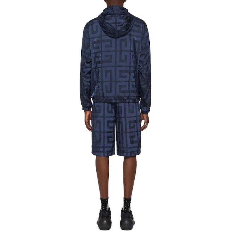 Shop ジバンシィ ブルーロゴプリント フルジップ フーディージャケット BM011314UD410