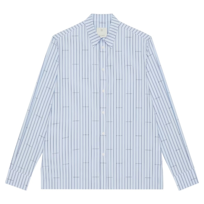 Givenchy  Blue Striped Letter Print Long Sleeve Shirt BM60WA14P5-453
