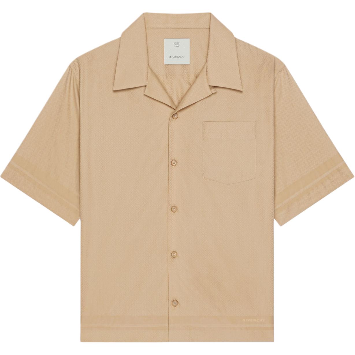 Order Givenchy Kemeja Lengan Pendek Boxy Fit 4G Cotton Coklat Muda. BM611815LQ-250