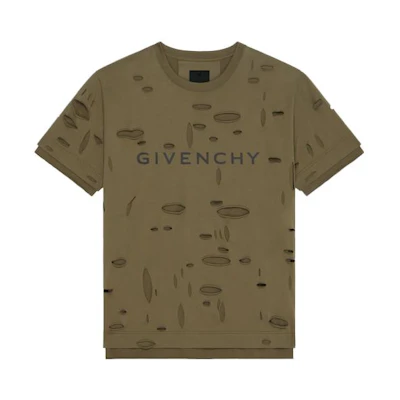 Givenchy Brown Distressed Letter Print Short-Sleeve T-Shirt. BM716N3Y8Y-305