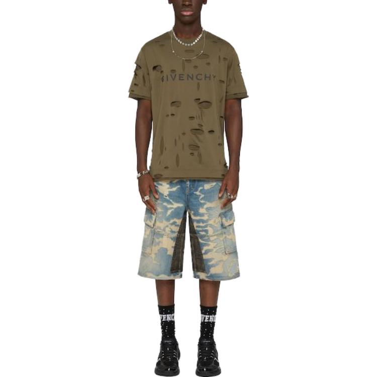 Lookbook Givenchy Coklat T-Shirt Lengan Pendek Cetak Huruf Distress. BM716N3Y8Y-305