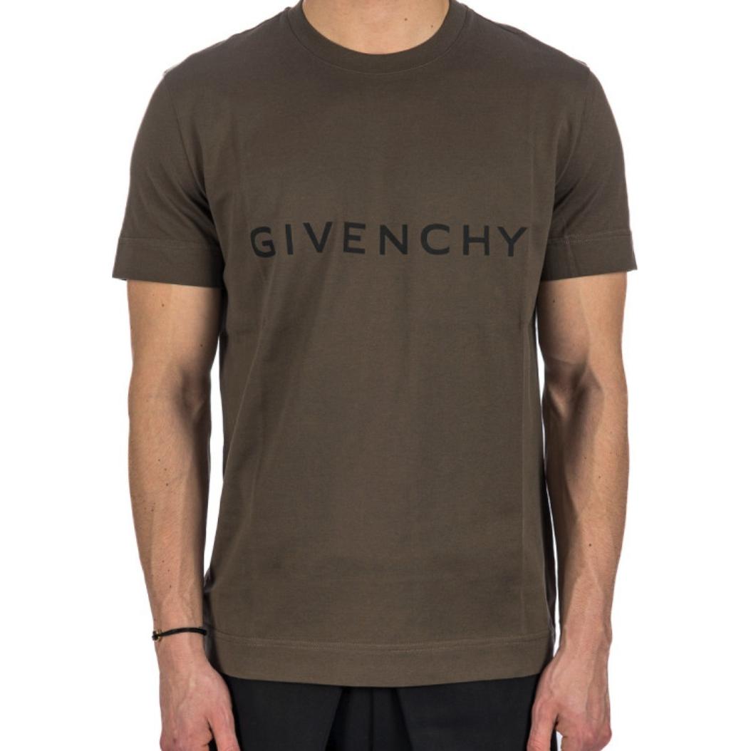 GIVENCHY  Brown Solid Color Letter Print Crewneck T-Shirt. BM716G3YAC305