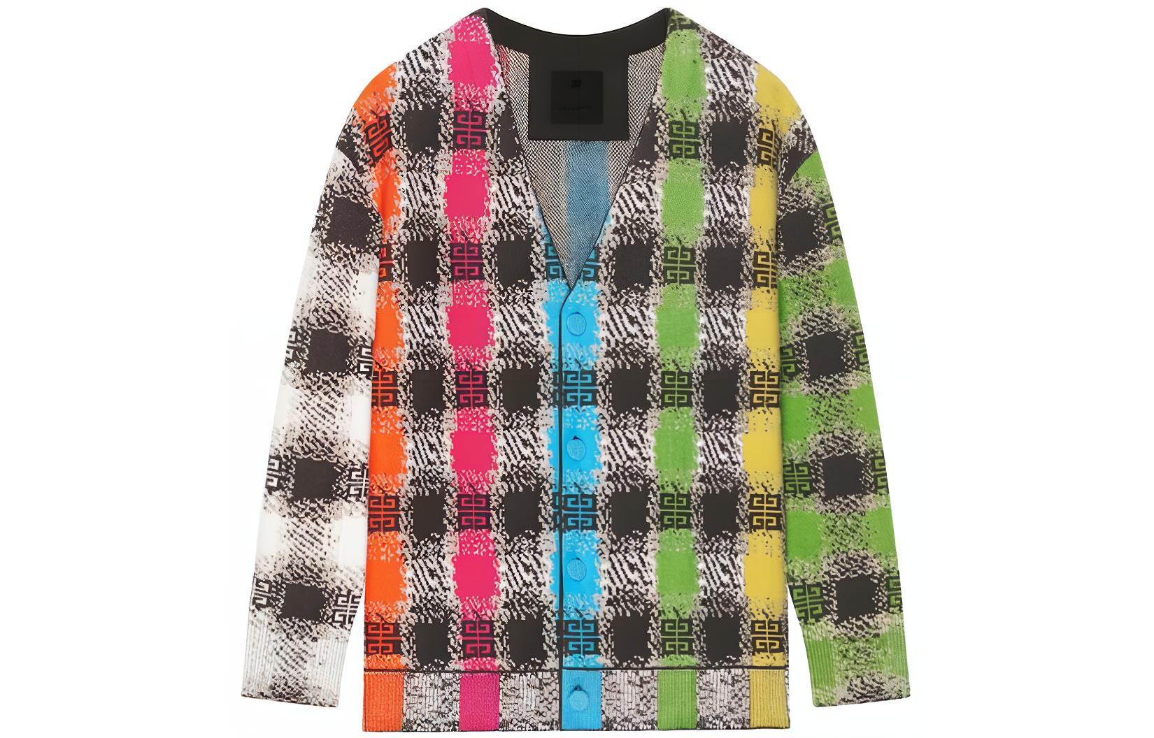 Givenchy  Checkered V-Neck Long Sleeve Knit Cardigan - Multicolor BM90NV4YEW-960