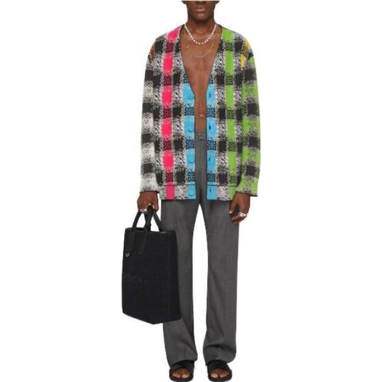 Lookbook ジバンシィ チェック柄 Vネック 長袖 ニット カーディガン - マルチカラー BM90NV4YEW-960