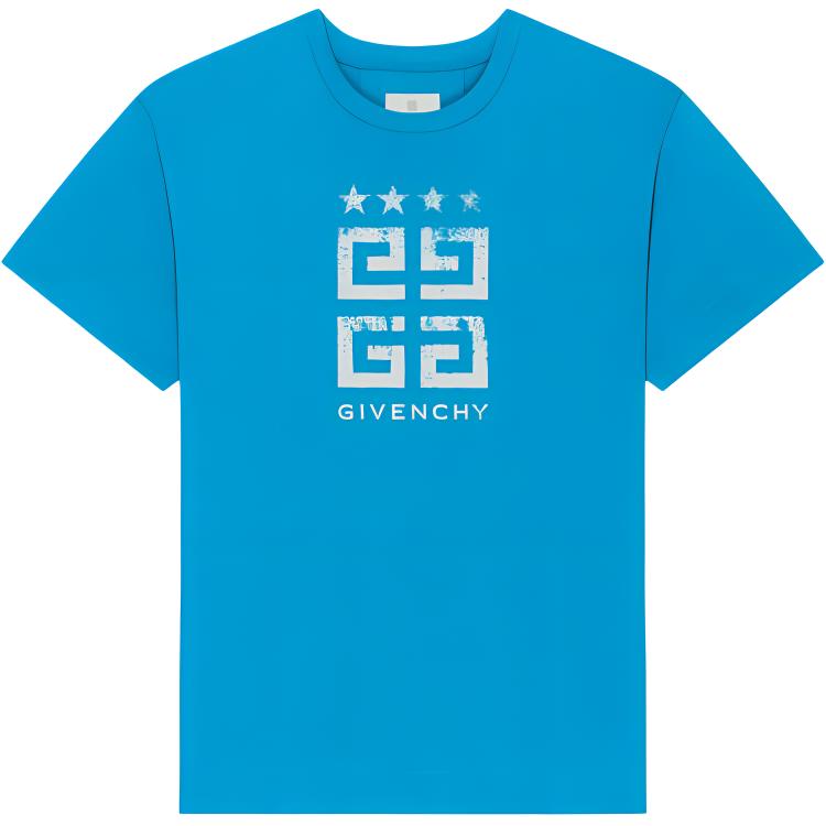 Givenchy  Crew Neck Letter Print Slim Fit T-Shirt Dark Blue. BM716G3YEL-456