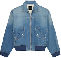 Givenchy Denim Bomber Jacket Washed Zip Long Sleeve Outerwear in Blue. BM01685Y9G420 Givenchy Denim Bomber Jacket Washed Zip Long Sleeve Outerwear in Blue. BM01685Y9G420