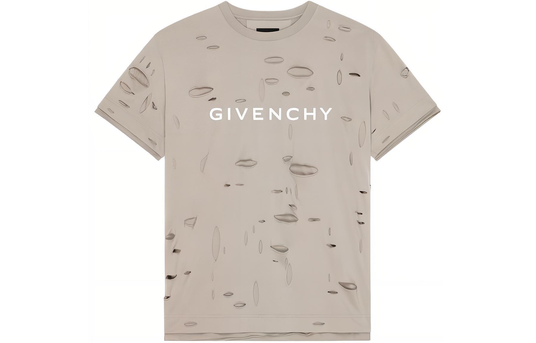 GIVENCHY  Distressed Letter Print T-Shirt Gray Taupe. BM716N3Y8Y-281
