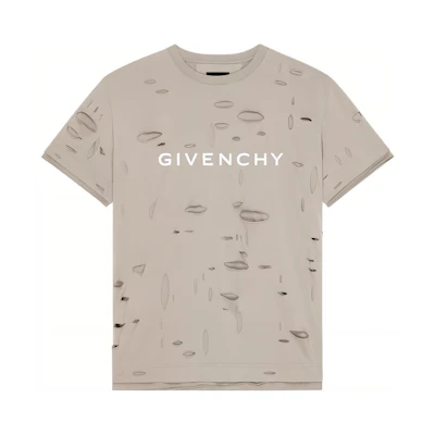 GIVENCHY Distressed Letter Print T-Shirt Gray Taupe. BM716N3Y8Y-281