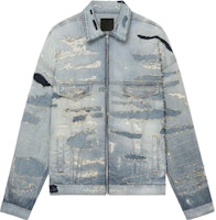 GIVENCHY Distressed Zip Casual Denim Jacket Light Blue BM012N5Y6T-452 GIVENCHY Distressed Zip Casual Denim Jacket Light Blue BM012N5Y6T-452