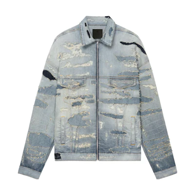 GIVENCHY Distressed Zip Casual Denim Jacket Light Blue BM012N5Y6T-452