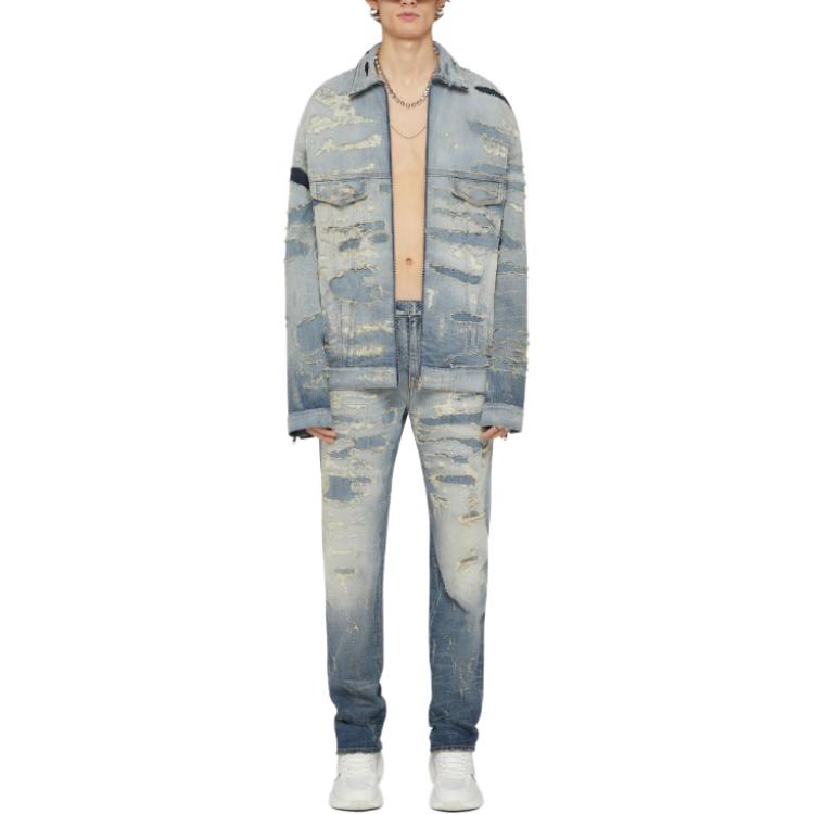 Lookbook GIVENCHY Chaqueta Vaquera Casual Azul Claro con Cremallera Desgastada BM012N5Y6T-452