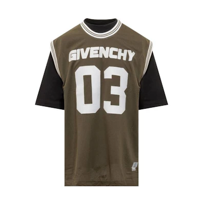GIVENCHY Green Logo Print Short-Sleeve Layered T-Shirt. BM71KE3YHU-016