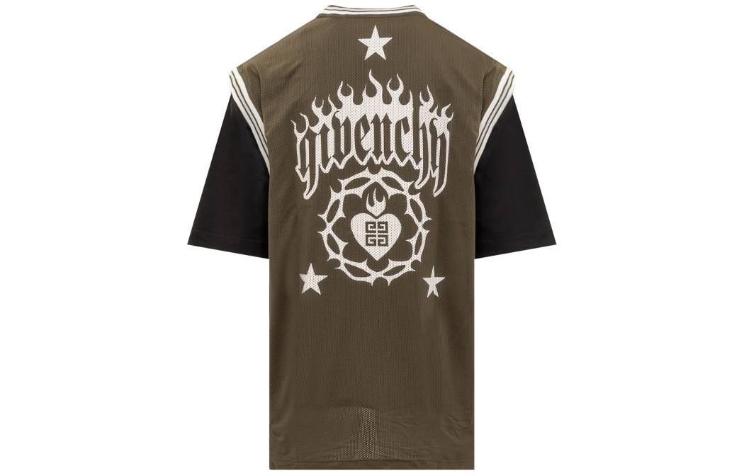 Lookbook GIVENCHY 綠色標誌印花短袖層次T恤 BM71KE3YHU-016