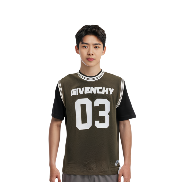 Shop GIVENCHY 綠色標誌印花短袖層次T恤 BM71KE3YHU-016