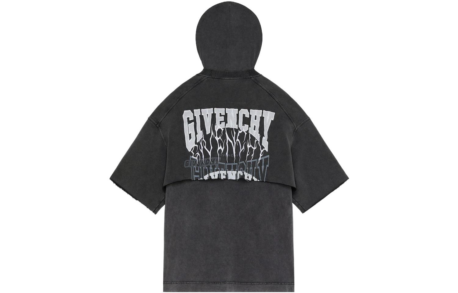 Lookbook 纪梵希灰色连帽短袖T恤Logo印花与叠层设计 BM71FE3Y8T-020