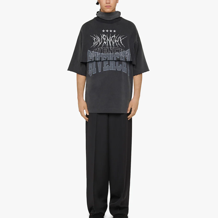 Shop 纪梵希灰色连帽短袖T恤Logo印花与叠层设计 BM71FE3Y8T-020