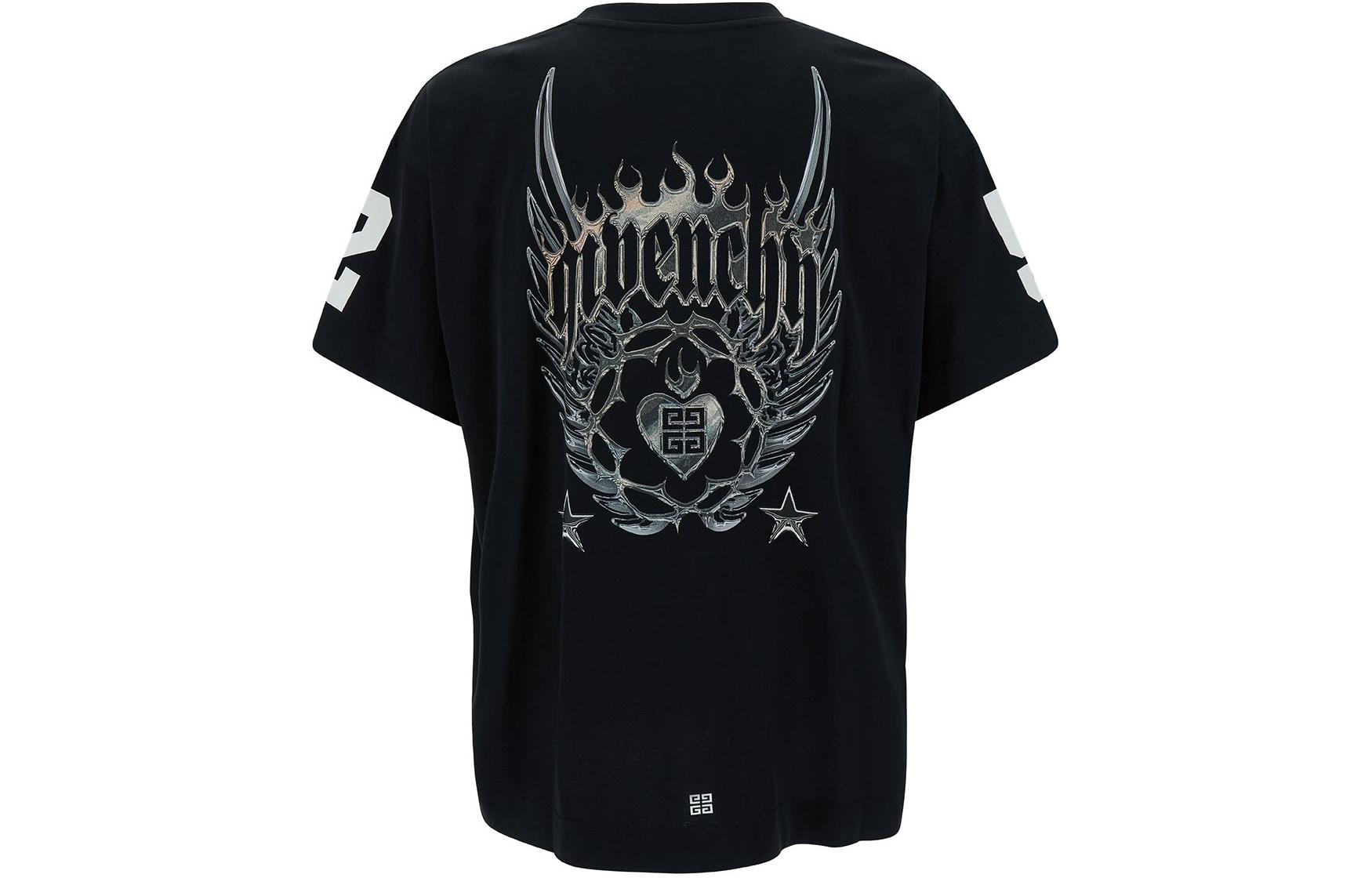 Lookbook Givenchy Kaos Crewneck Cetak Huruf Hitam BM71JB3YHU-001