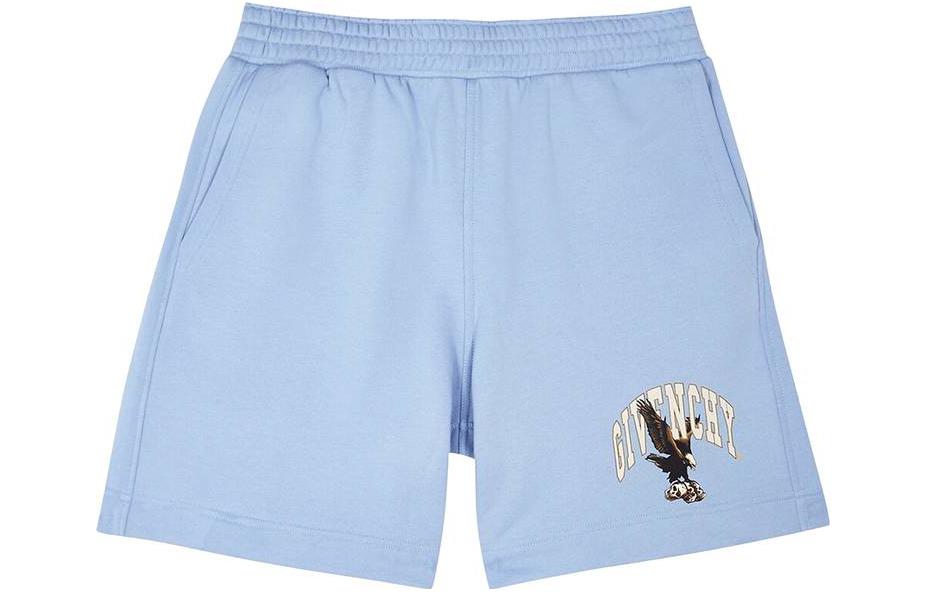 Order Givenchy  Light Blue Mid-Waist Straight Shorts with Animal and Sakura Pattern BM515J3YE5452-452