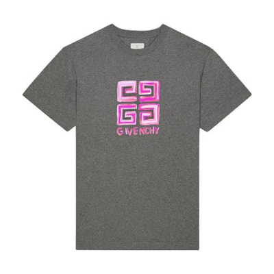 Givenchy Logo Letter Print Crewneck T-Shirt Grey BM716G3YCT-056