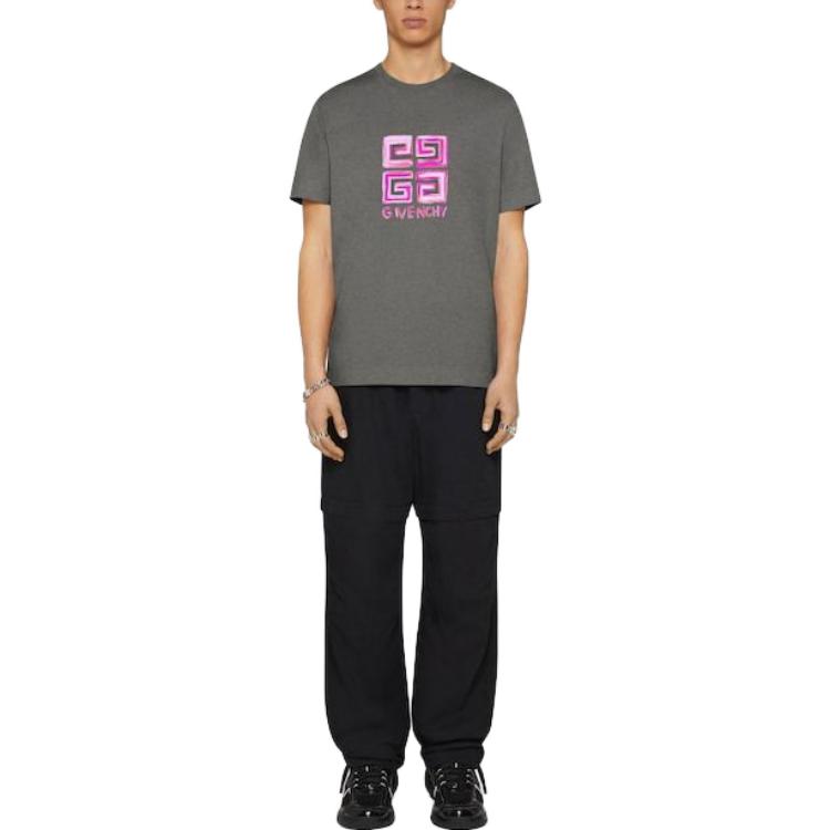 Lookbook Givenchy  Logo Letter Print Crewneck T-Shirt Grey BM716G3YCT-056