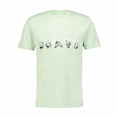 GIVENCHY Loose Fit Green Letter Print Crewneck T-Shirt BM716G3YH5-341