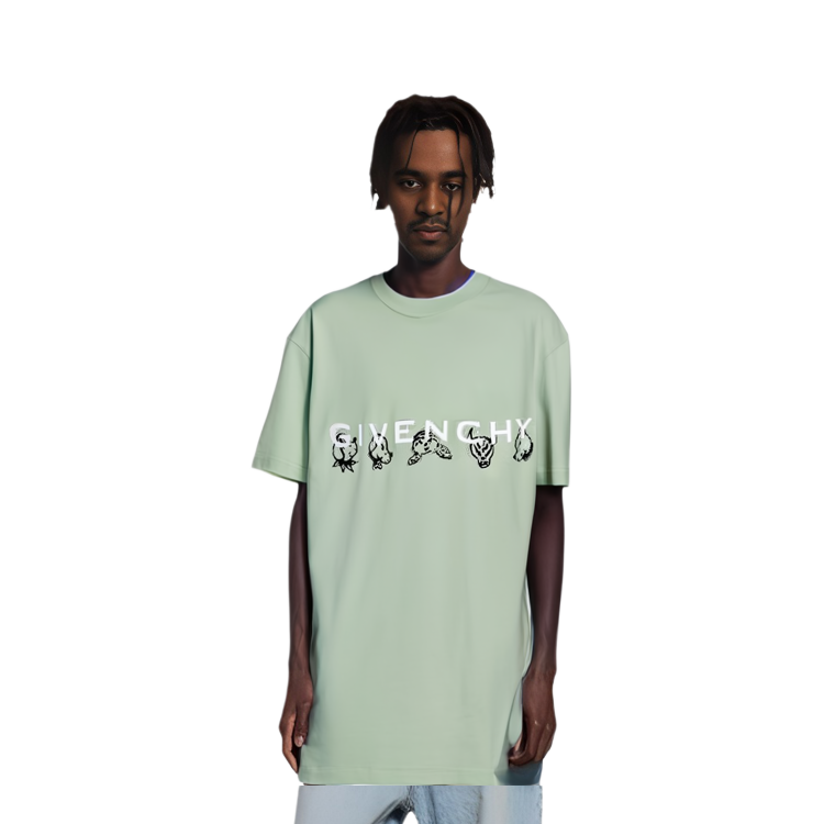 Shop GIVENCHY  Loose Fit Green Letter Print Crewneck T-Shirt BM716G3YH5-341