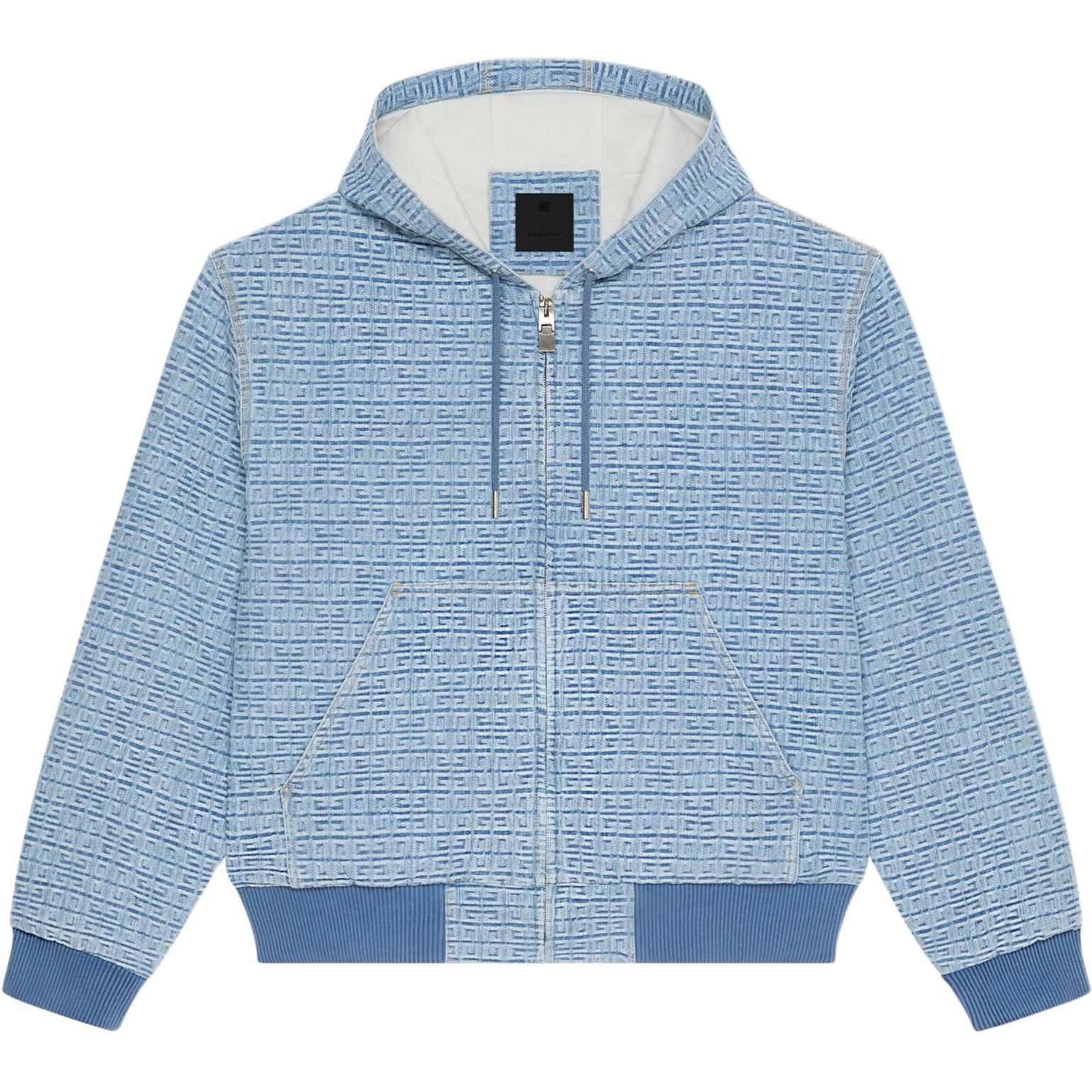 GIVENCHY  Oversized Blue Zip-Up Hoodie Jacket with Drawstring. BM011B50P9452