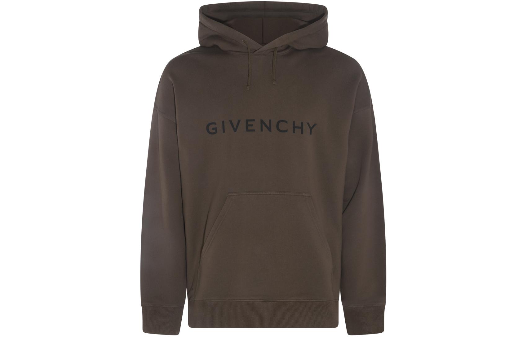 Givenchy  Oversized Khaki Hoodie with Embroidered Logo and Letter Design. BMJ0HC3YAC-305