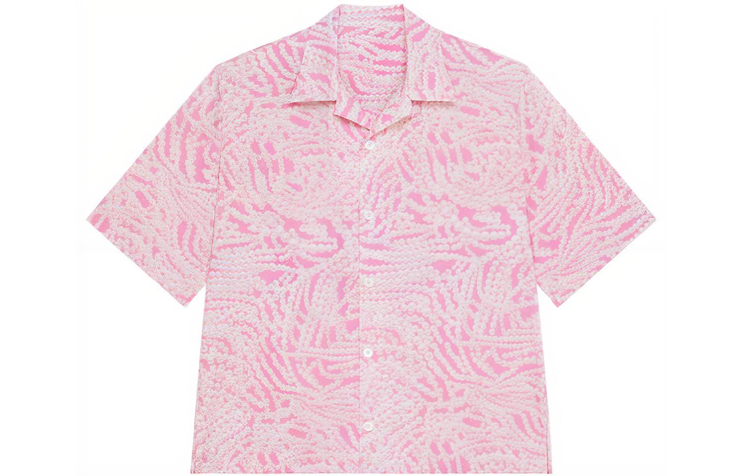 Givenchy  Pink Floral Print Square Collar Short Sleeve Shirt. BM60XT14X8-693