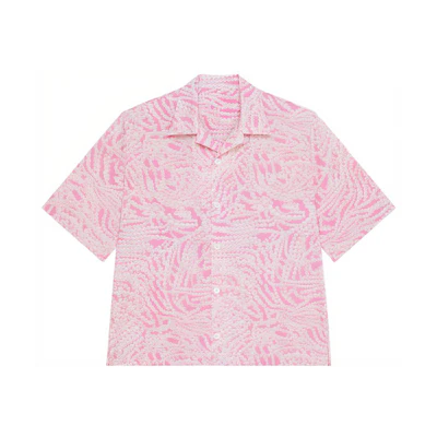 Givenchy Pink Floral Print Square Collar Short Sleeve Shirt. BM60XT14X8-693