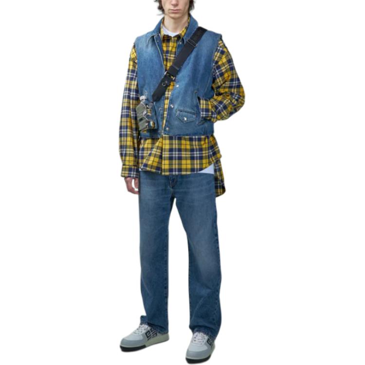 Shop Givenchy Kemeja Panjang Kotak-Kotak Kerah Lengan Panjang Multicolor BM60ZX15EU-701