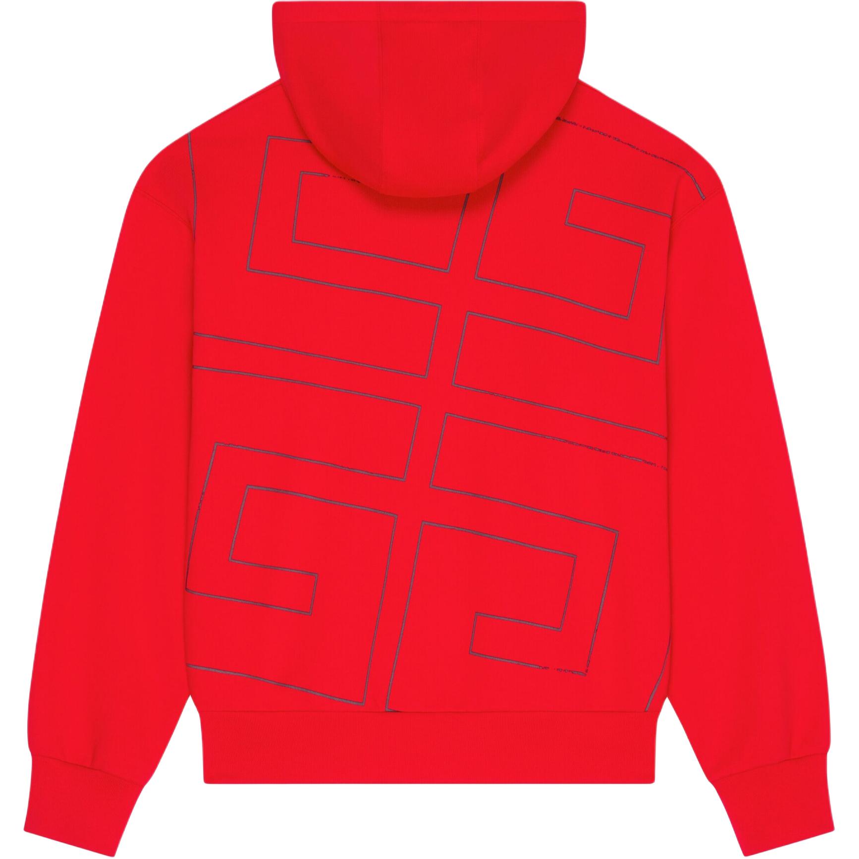 Lookbook ジバンシィ レッド ルーズフィット レタープリント プルオーバーパーカー. BMJ0LA3YJ5-600