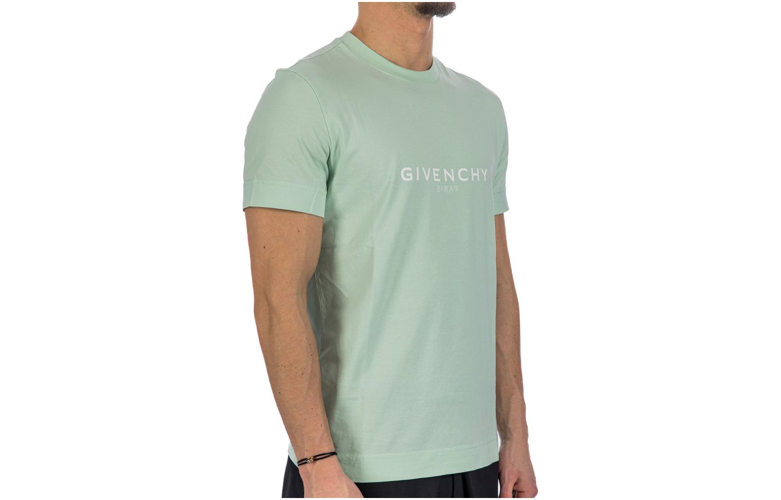 Shop Givenchy  Slim Fit Green T-Shirt with Letter Print Crew Neck. BM71653Y6B-341