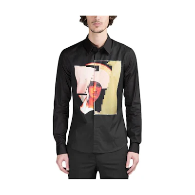 Givenchy Slim Fit Photo Print Button-Up Shirt Black Long Sleeve. 15F6035667-001