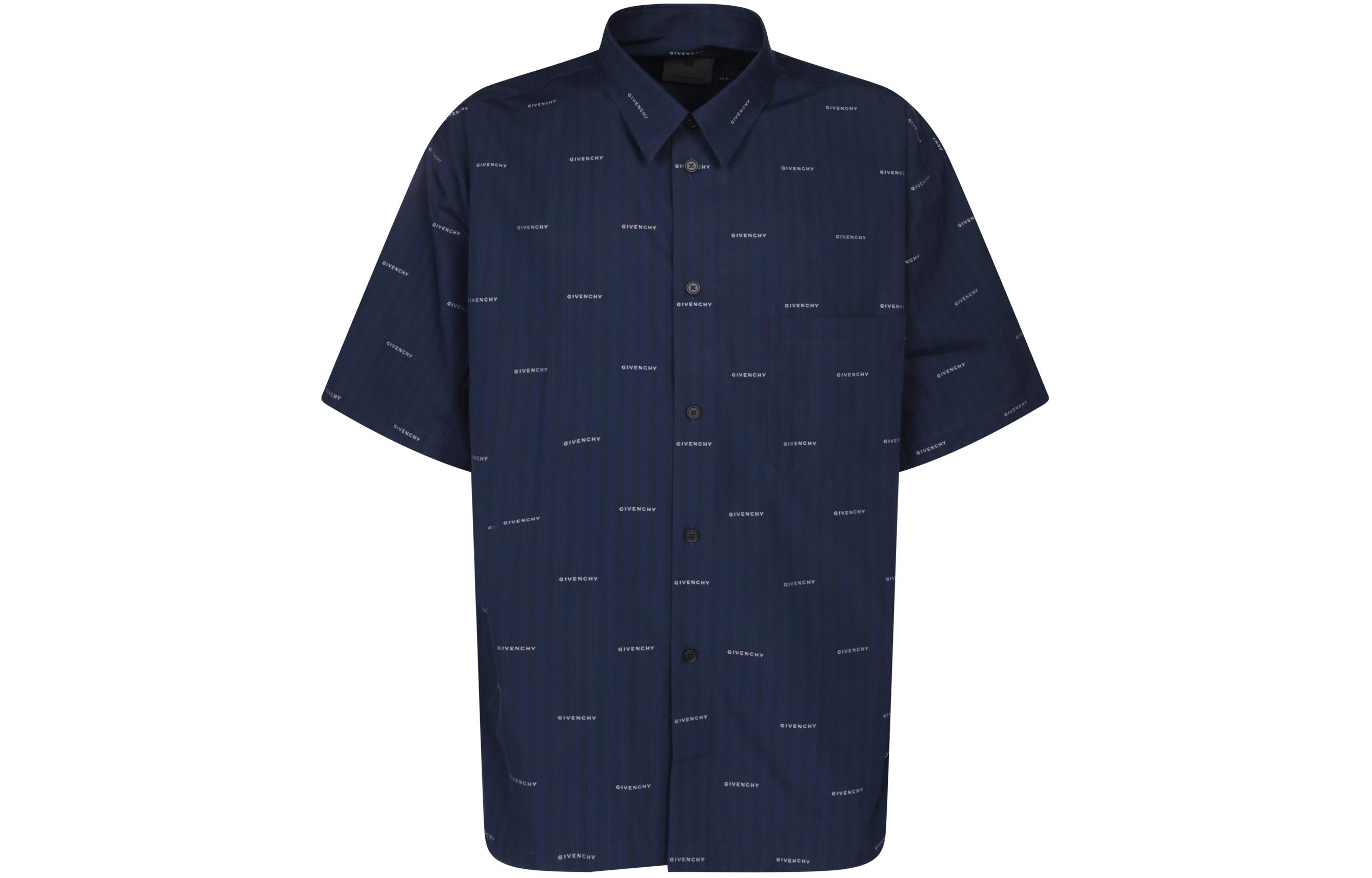 GIVENCHY  Slim Short-Sleeve Shirt with Embroidered Detailing - Navy Blue BM60Y614P5-402