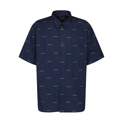GIVENCHY Slim Short-Sleeve Shirt with Embroidered Detailing - Navy Blue BM60Y614P5-402
