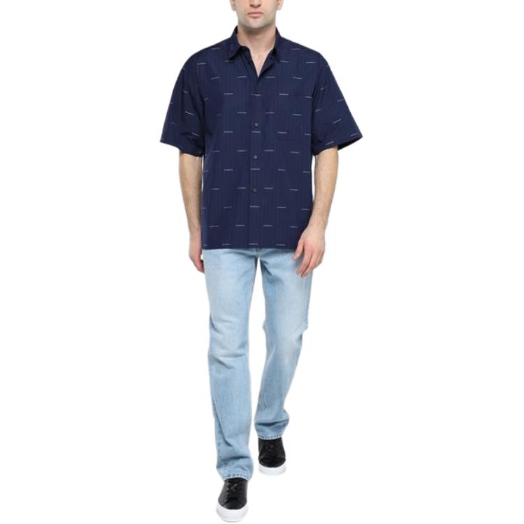 GIVENCHY  Slim Short-Sleeve Shirt with Embroidered Detailing - Navy Blue BM60Y614P5-402 圖 3