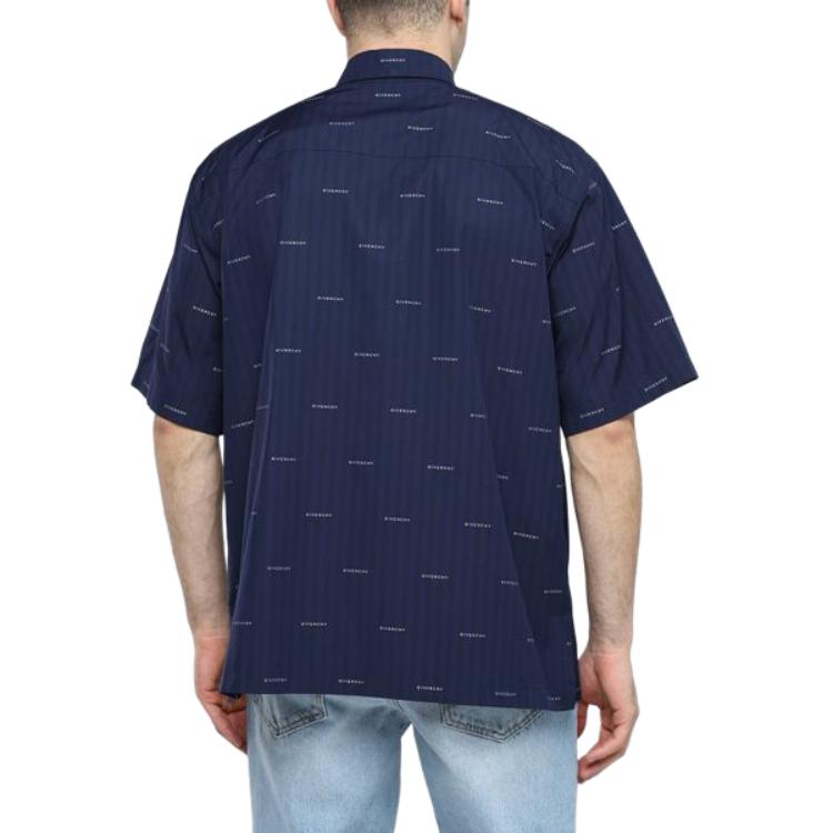 GIVENCHY  Slim Short-Sleeve Shirt with Embroidered Detailing - Navy Blue BM60Y614P5-402 圖 4
