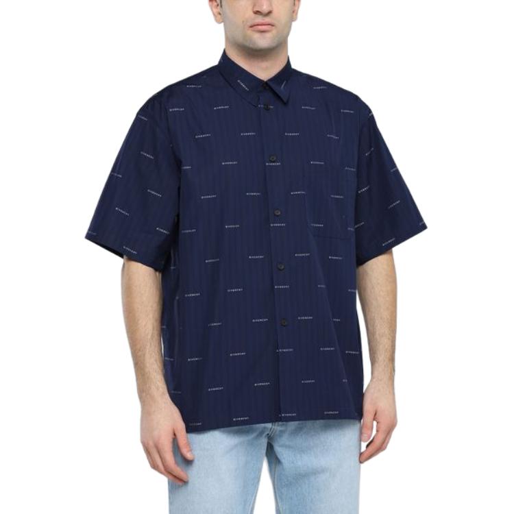 GIVENCHY  Slim Short-Sleeve Shirt with Embroidered Detailing - Navy Blue BM60Y614P5-402 圖 5