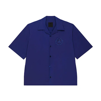 Givenchy Solid Color Cuban Collar Short Sleeve Shirt Blue BM60WP14M6-467