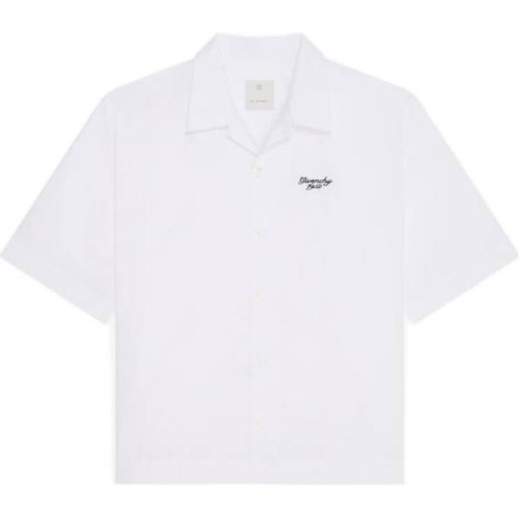 Givenchy  Solid White Short-Sleeve Shirt with Pointed Collar BM60T51YFV-100