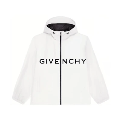 Givenchy White Hooded Jacket with Letter Logo Print. BM011313YT-100