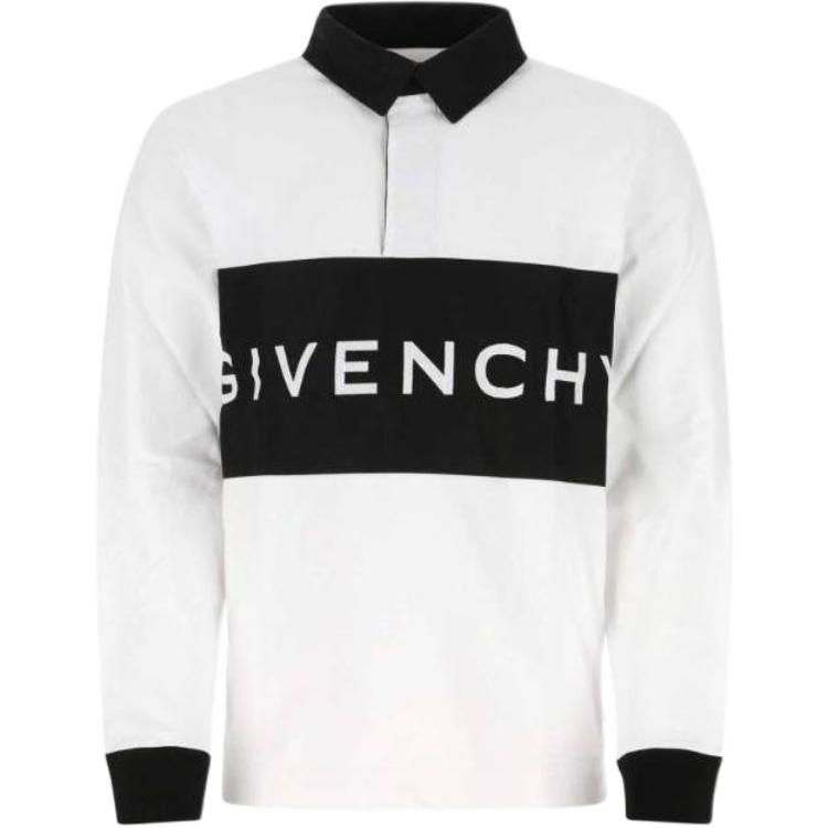Givenchy  White Long-Sleeve Polo Shirt with Letter Print Design. BM71CS30VV-130