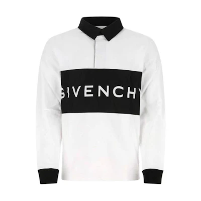 Givenchy White Long-Sleeve Polo Shirt with Letter Print Design. BM71CS30VV-130